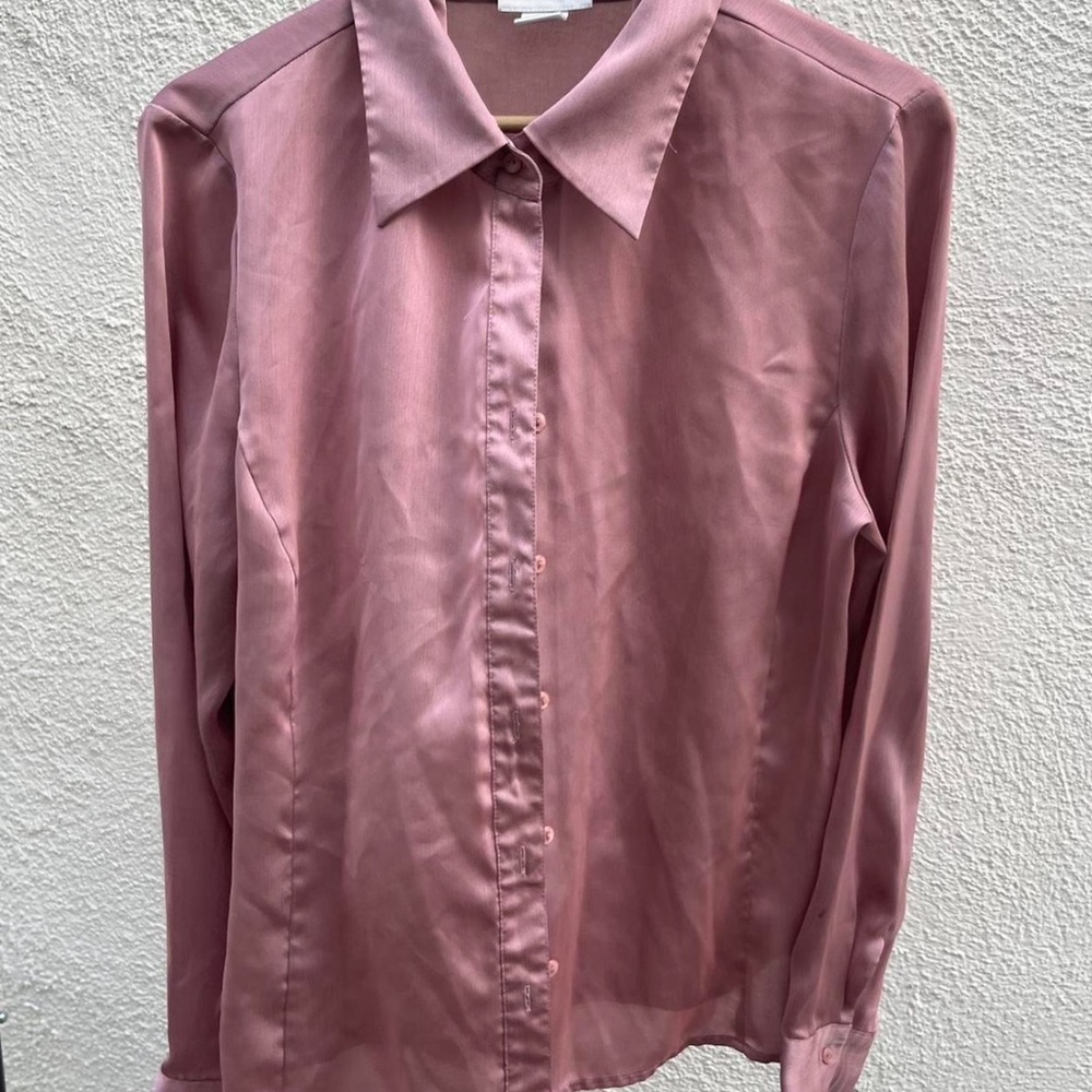 Pink Satin Button-Up Shirt